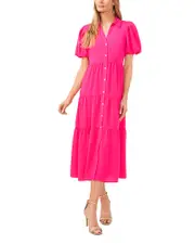 CeCe Short Sleeve Tiered Maxi Shirt Dress