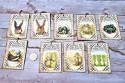 9~Easter~Primitive~Vintage~Rabbits~Hares~Linen Cardstock~Gift~Hang~Tags