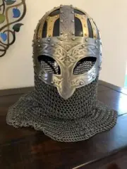 Viking Helmet with Chainmail Medieval Norman Knight Battle Armor Costume Helmet