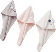 Vaguelly 3pcs Cartoon Hair Drying Wraps for Women Soft Fleece Hair Towels Quick Dry Absorbent for Bathing Makeup and Travel Present Choice for Friends