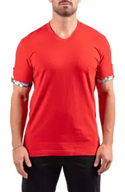 Maceoo Vivaldi Scarlet Red V-Neck Cotton T-Shirt at Nordstrom, Size 4