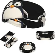 FJWSLCH Cute Penguins Headbands for Women Men Non Slip Workout Sweatbands Adjustable Sports Hair Bands Elastic Head Bands Moisture Wicking Hairband for Running, Cycling, Yoga, Spa