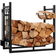 Best Choice Products 34.25in Firewood Log Rack & Tool Set Steel Wood Storage Acc