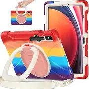 360 Rotation Case for Samsung Galaxy Tab S9 11'' 2023/S8 2022/S7 2020，with Shoulder Strap S Pen Holder Rotatable Kickstand/Handle Rugged Silicone Case (Colorful Red)