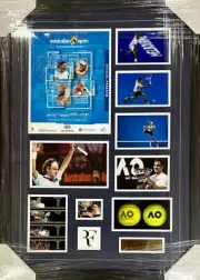 ROGER FEDERER Signed Program 2008 Australian Open +Photos +Balls Box FRAMED COA