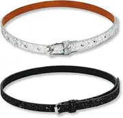 [YAPKOLV] Pack of 2 Girls Belts Elastic Waist Belt for Dress Jeans Trousers Uniform (Black, White)
