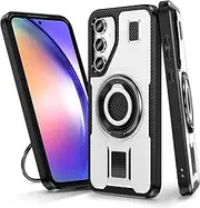 [Gewhineul] TPU & Hard PC Case for Samsung Galaxy A35 5G / A55 5G, Built-in 360° Rotating Ring Stand, Dual Layer Protection Durable Shockproof Rugged Protective Cover (White)