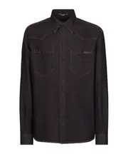 Dolce Gabbana Logo Patch Denim Shirt SHIRTS CM42,SHIRTS CM40,SHIRTS CM41,SHIRTS CM39,SHIRTS CM38 Black