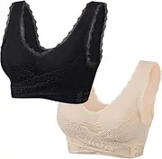 [Generic] Large Bra Solid Color Side Buckle Lace Underwear Without Steel Ring Y Back Sports Bra