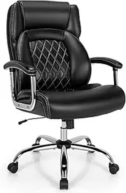 [Giantex] Big & Tall Office Chair 230KG, Height Adjustable Executive Chair, Swivel Task Chair with Upgraded Padded Armrest, Computer Desk Chair with Metal Base, Rocking Backrest, Extra Wide Seat, Black