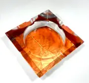 Tobacco Leaf Print Crystal Cigar Ashtray For 4 Cigars 3D Leaf Design New NIB