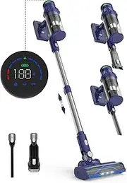 TECBOT Cordless Vacuum Cleaner - 38Kpa Powerful Vacuum Cleaner with Touch Screen, 8 in 1 Handheld Stick Vacuum with 60 Min Runtime Rechargeable Battery, Wireless Vacuum for Carpet Hard Floor Pet Hair