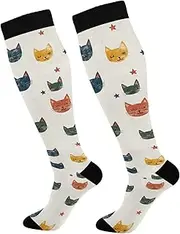 [AIXIWAWA] Sports Socks-Cute Cat Face 1 Pair for Women Men, Knee High Long Socks for Athletic Casual, Multicolor