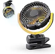 NIFBANG Clip Fan USB Rechargeable, 2000mAh Battery Powered Portable Small Fans, 360° Rotation Adjustment, Suitable for Cars, Golf Carts, Strollers, Treadmills, Camping, Beds, Tables,Yellow