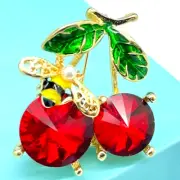 Cherry Brooch Cherry Pin Bee on Cherry Brooch Pin Rhinestone Cherry Brooch Pin