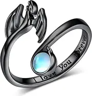 [Feijiesi] Dragon Ring for Women 925 Sterling Silver Moonstone Dragon Open Ring Dragon Jewelry Gifts for Girls