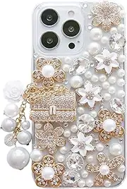 for iPhone 13 Mini Women Case, Girly Handbag Design Sparkly Rhinestone Cover, Bling Diamond Snow Flower for iPhone13 Mini 5.4 Inch 2021