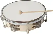 8 Inch Tambourine Handbell Hand Drum with Row Jingles Percussion Instrument for ren Adults Beige 8 inch