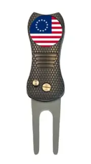 Betsy Ross 1776 USA US American Flag Golf Ball Marker w/ Switchblade Divot Tool