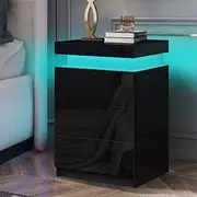 ALFORDSON LED Bedside Table High Gloss Nightstand Storage Cabinet with 3 Drawers, Black Side End Table Chest Wooden Timeless Sofa Side Cabinet for Hallyway Living Room Bedroom