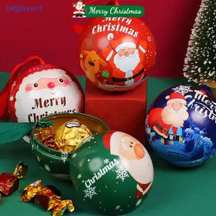 Bdgf聖誕馬口鐵糖果盒球糖果罐禮品包裝盒圓形球形印花迷你盒兒童禮品樹掛用品tw