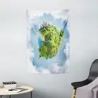 World Tapestry Cartoon Globe Greenery Print Wall Hanging Decor