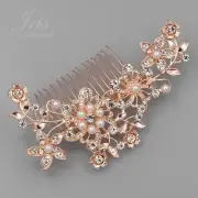 Bridal Hair Comb Pearl ROSE GOLD Crystal Headpiece Wedding Accessories 06515 Pin