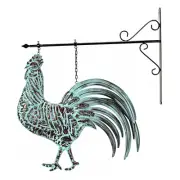 Metal Verdigris Copper Rooster Wall Bracket Hanging Sculpture Outdoor Home Decor