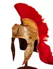Medieval Brass Roman Knight Helmet With Red Plume Armor replica Helmet