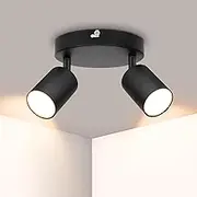 Ketom Black LED Ceiling Light Round Rotatable - 2 Way Ceiling Spotlight Fitting - Adjustable GU10 Ceiling Spotlight - Indoor Metal Ceiling Spot Lamp - Bulb Not Included