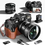 Digital Camera for Photography,NBD 4K 48MP UHD, Wi-Fi & App Control, Macro & Wide-Angle Lenses, Autofocus, 16X Zoom, LED Flash,Includes Leather Half Case, 32GB SD Card & 2 Batteries(Black)