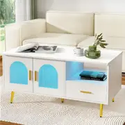 1 Drawer Artiss LED Coffee Table Shelf Storage White