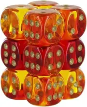 Chessex Gemini Translucent Dice Set 12 16mm Dice Red and Yellow with Gold