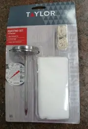 Taylor 3pc Roast Set:Leave-in Meat Thermometer,Cotton Twine, Natural Cheesecloth