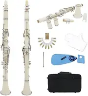 17 Key B Flat Clarinet, Woodwind Instrument Bakelite Tube with Carring Case and Full Set of Accessories, Nickel-plated Clarinet for Beginners(White)