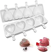 Detsnik Ice Pop Molds Silicone Popsicle Molds 4 Cavities Homemade Ice Cream Mold Heart Ice Cream Mold Reusable Soft Silicone,Silicone Popsicle Molds Cake,Cakesicle Mold for DIY Ice Pops