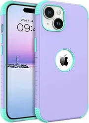 BENTOBEN for iPhone 15 Case, Phone Case iPhone 15, Heavy Duty 2 in 1 Full Body Rugged Shockproof Protection Hybrid Hard PC Bumper Girls Women Men Covers for iPhone 15 6.1", Purple/Mint