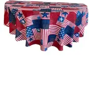 60 x 84 Inch Oval Fabric Tablecloth, 60 In x 84 In Oval Patriotic Flag