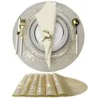 Christmas Round Gold Placemats of 6 for Dining Table Mats Set Wipeable Snowfl...