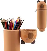 2-in-1 Soft Silicone Bag, Kawaii Capybara Pencil Case, Animal Pencil Case with Zip, Cute Kapybara, Stand Up Pencil Case, Table Pen Holder, Pencil Bag for Girls and Boys