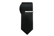 2pc Jeff Banks Men's Stylish Modern Formal Tie & Tie Bar Clasp Set Plain Black