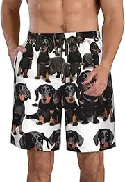[OdDdot] African Mud Cloth Tribal Print Men's Quick-Dry Swim Trunks,Breathable Swimming Board Shorts, for Summer Surfing Beach Swimwear, Dachshund Weiner Pet Dog, Medium