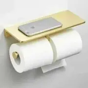 Brushed Gold Toilet Paper Cell Phone Holder Brass Modern Double Roll Paper Rack