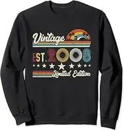 [X.Style] Est Vintage 2008 15th Birthdays Men 15 Year Old Retro Sweatshirt ds929 Sweater (S) Black