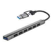 2 In 1 7 Port Type C HUB USB Expander Splitter High Speed Adapter for Laptop