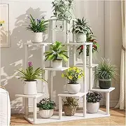 Flower Rack,Solid Wood Potted Plant Rack,Multi-layer Floor-standing Storage,Suitable for Courtyard Garden(White,7 tiers)