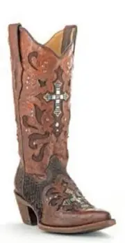 CORRAL Women's Python Crystal Cross Pointed Toe Cowgirl Boots C1104