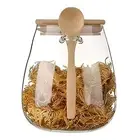 Cereal Storage Container Snack Jar Capacity Glass with Bamboo Lid Spoon Food