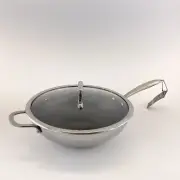 Lexi Home Tri-Ply Stainless Steel Diamond Non-Stick 5 QT Wok With Glass Lid New