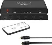 Digital SPDIF/Toslink 4x1 Switch with 3ft Optical Cable and IR Remote Control Aluminum Alloy Digital Audio SPDIF Toslink Optical Fiber Switcher 4 in 1 Out for PS5 PS4 PS3 Xbox Blue-Ray DVD HDTV